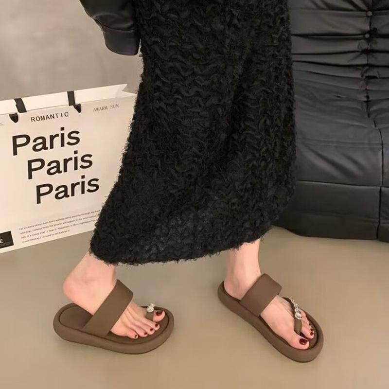 

Super fire slippers women s summer wear new thick-soled heightening rhinestone lazy toe sandals 40