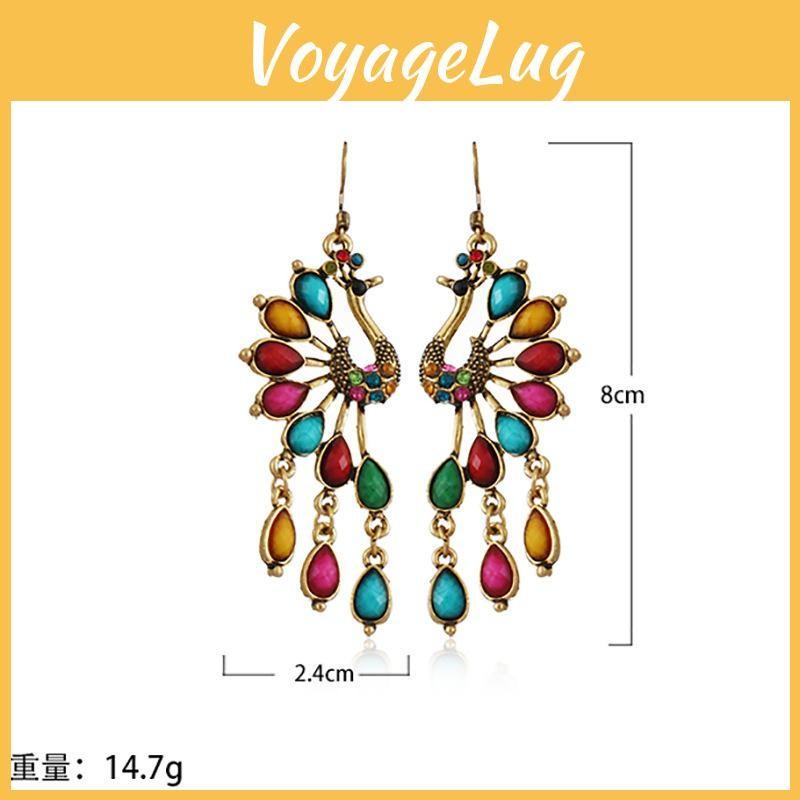 Animal Alloy Theme Earrings With Colorful Resin Stones For Fashion Ladies