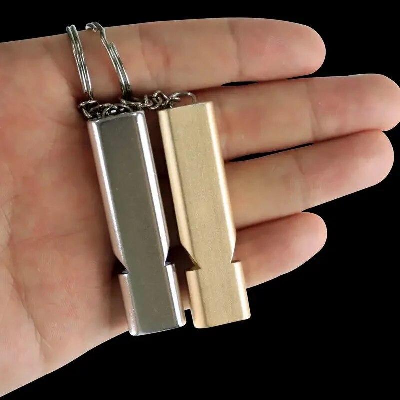 Flat Aluminum Alloy Dual Frequency Survival Whistle Double Tube Outdoor Survival Survival Whistle Equipment Equipped EDC Tool
