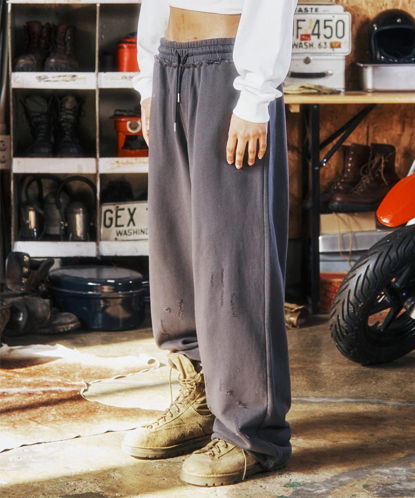 THEVINYLHOUSE Damaged Sweat Pants Charcoal