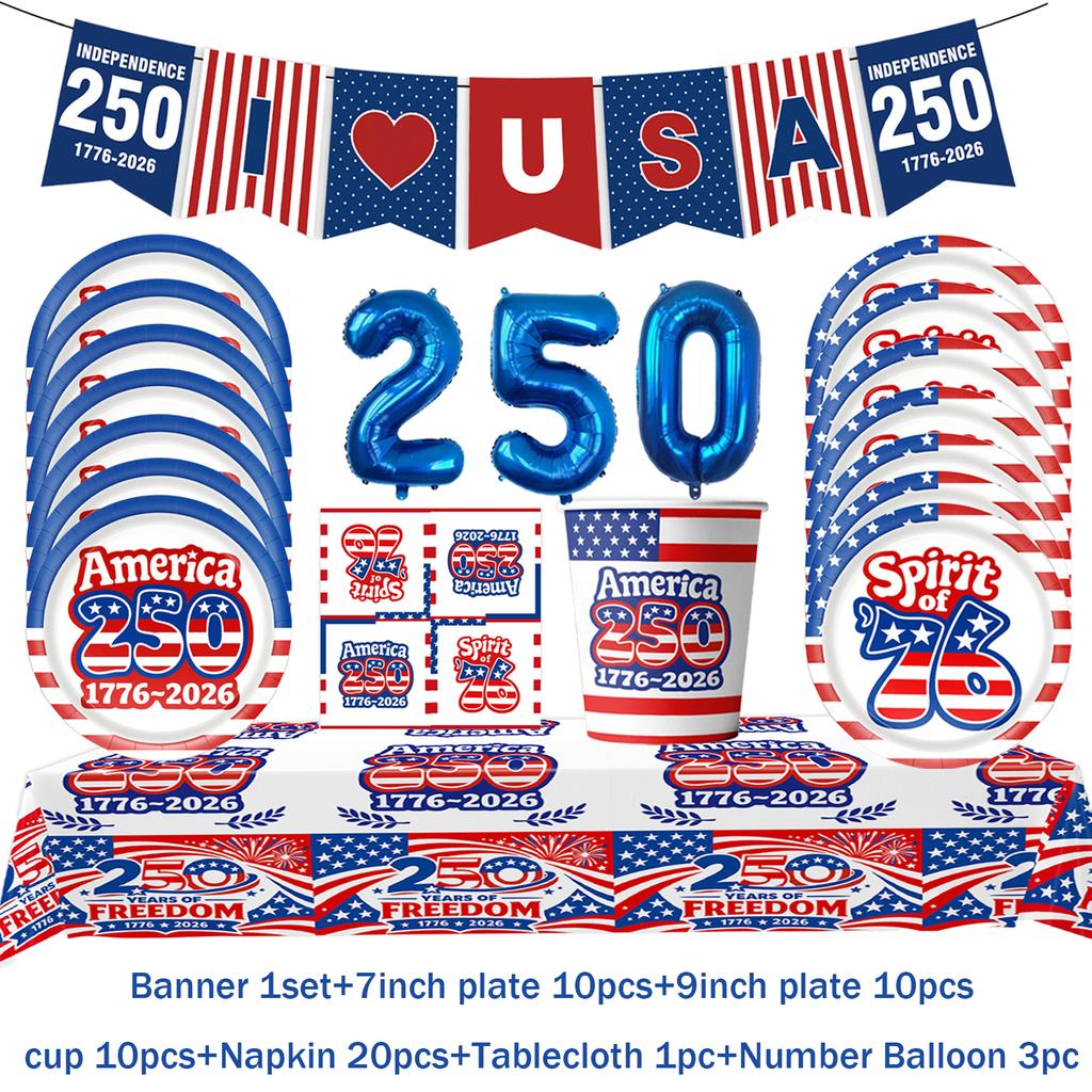 American Independence Day Theme Festival Party Decorations 250th Anniversary Celebration Cup Plate Tableware Background Supplies