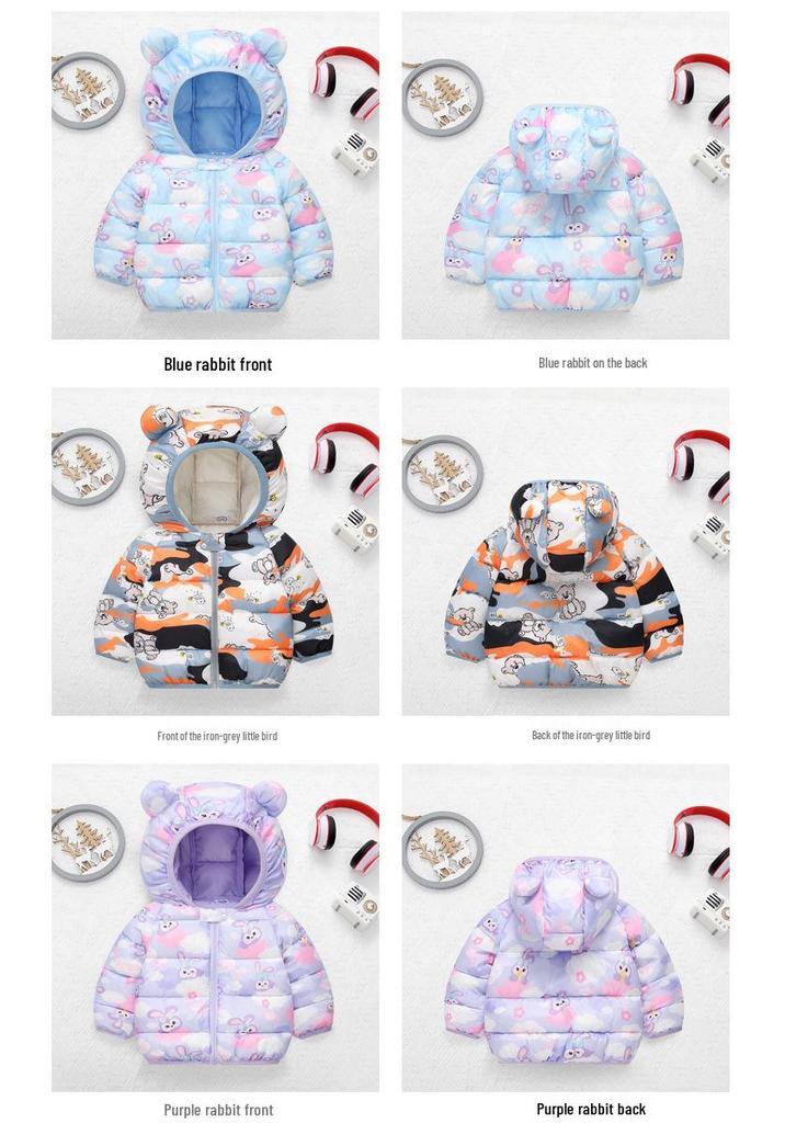 2025 Herbst/Winter Daunenjacke im Cartoon-Stil für Babys, mit Fleece gefüttert, kurze & dicke warme Baumwolljacke für Kleinkinder