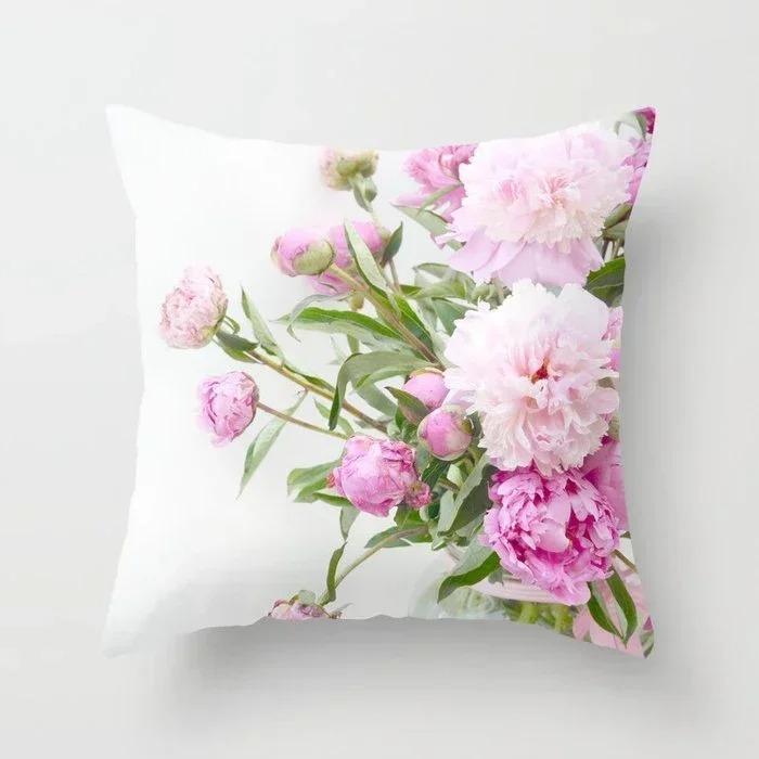 Home Decor Pink Roses and Love Pattern Pillow Cover Pattern Cushion Cover Suitable for Sofa Bedroom Car Pillow Cover