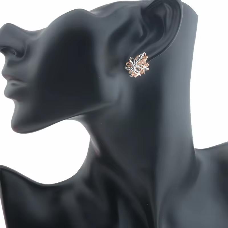 Rose Gold Leaf Shaped Stud Earrings for Women Elegant Plant Design Jewelry Gift