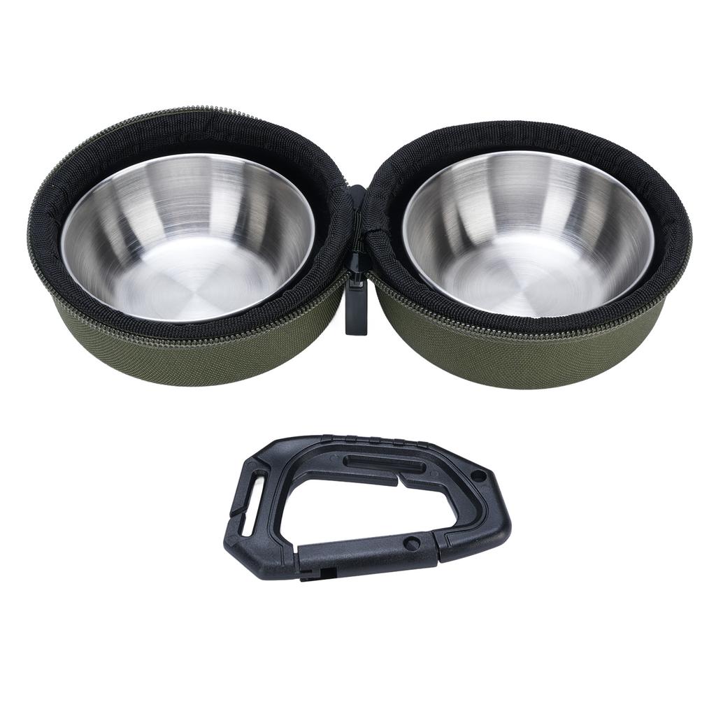Foldable Dog Double Bowls Portable Stainless Steel Travel Pet Food Water Bowl with EVA Bag and Clip
