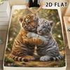 1Pc 2D FLAT Sweet Tiger Pairs Print Flannel Blanket,High Quality Comfortable for All Seasons,Home Decor,Warmth and Comfort,Perfect for Christmas Gifts