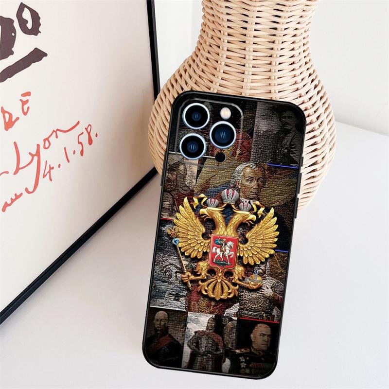 Russia Flag National Emblem Case For iPhone 11 12 13 14 16 15 Pro Max Mini X XS Max XR Plus Cover Coque