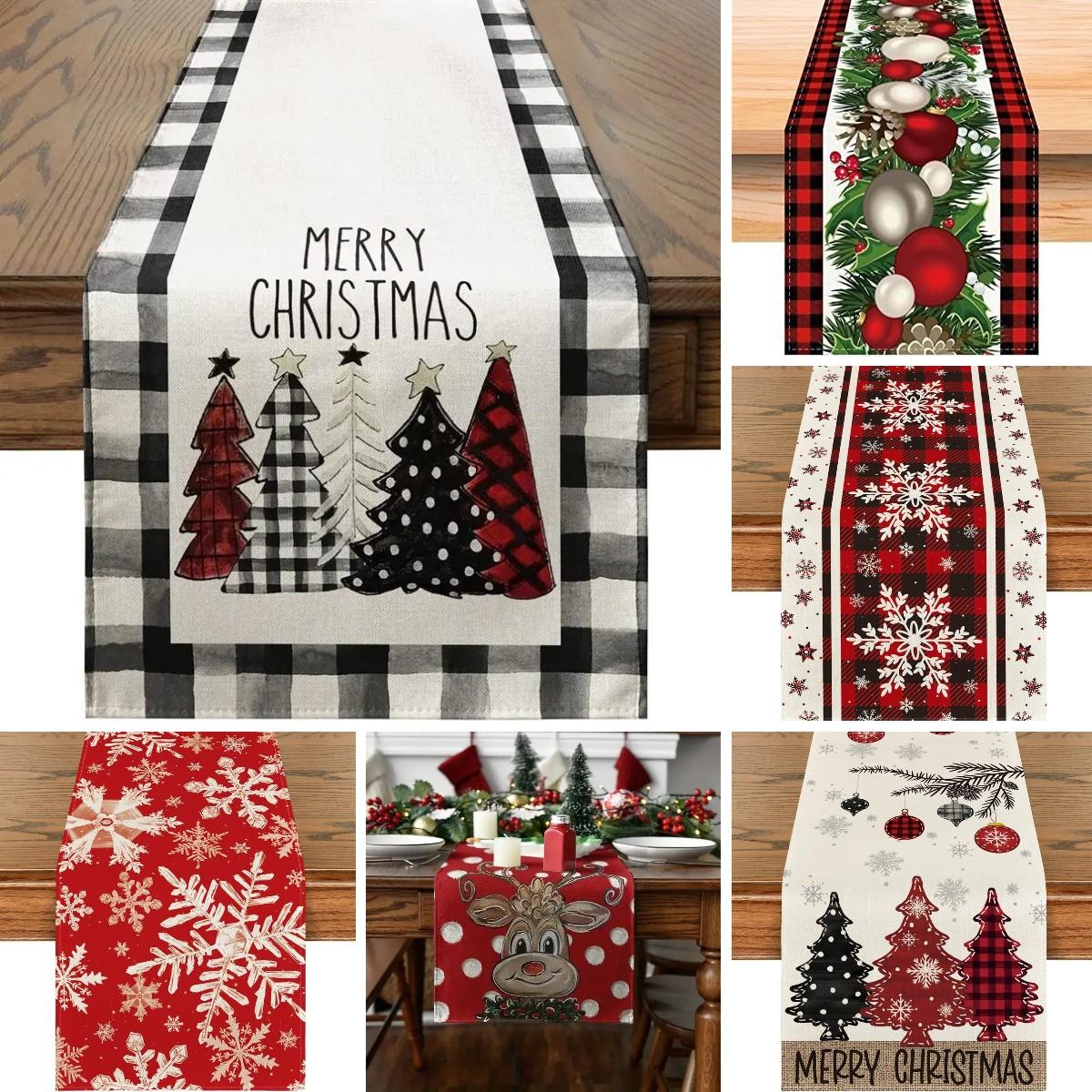 

Різдвяний настільний доріжок Новий різдвяний декор Креативний принт Льняний килимок для обіднього столу Скатертина Веселого Різдва Декор Домашні різдвяні прикраси 12,5x71 дюймів 180x32cm 71x12.5inch