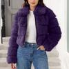Women's Fashionable Warm Long Sleeve  Solid Color Furry Collar Coat