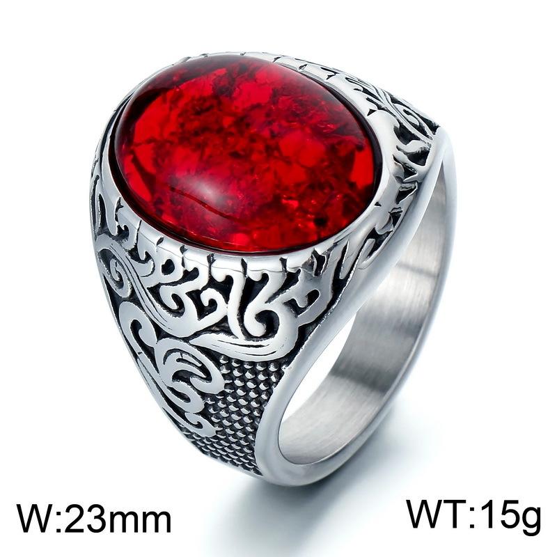 Vintage Viking Rune Ring, Court Style Personality Rupture Stone Gemstone Titanium Steel Men'S Ring