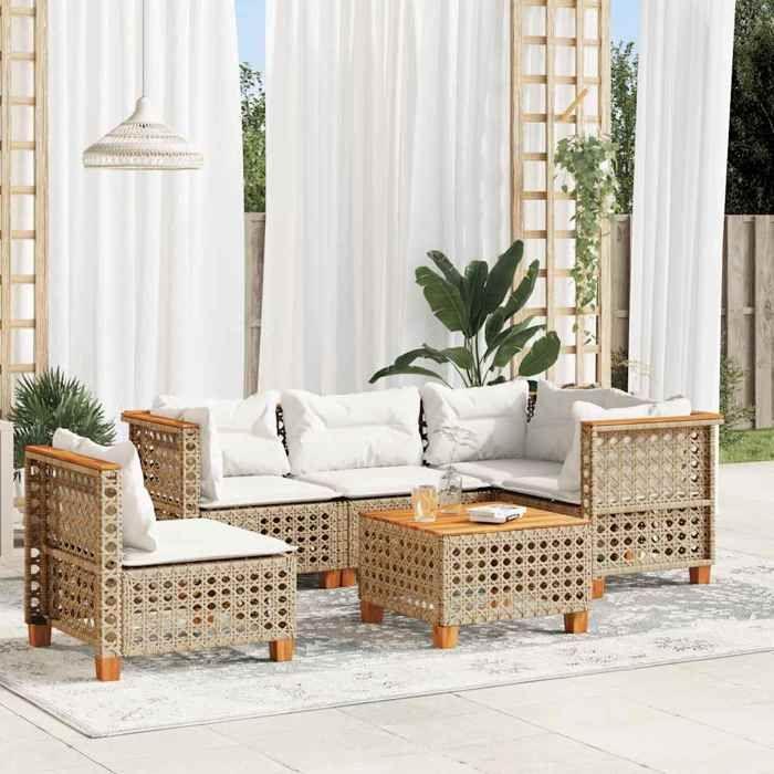VidaXL Salon de jardin avec coussins 6 pcs beige résine tressée 3261844