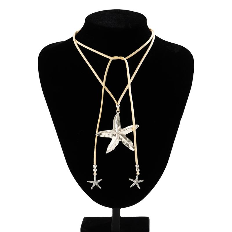 Starfish Fringe Necklace Women Vacation Style Long Velvets Rope Clavicle Chain Adjustable Length Collar Chain Jewelry