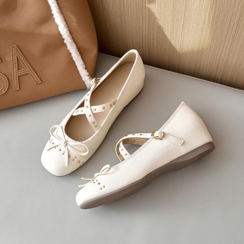 5cm Cross Strap Rivet Women Heels Pumps PU Leather Ballet Mary Janes Elevator Shoes Insole Spring Autumn Casual Wedges Loafers
