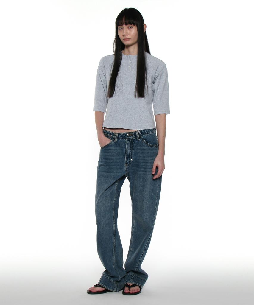PARTIMENTO WOMEN Pwc Henley Neck Three-Quarter Sleeve Tee_Melange