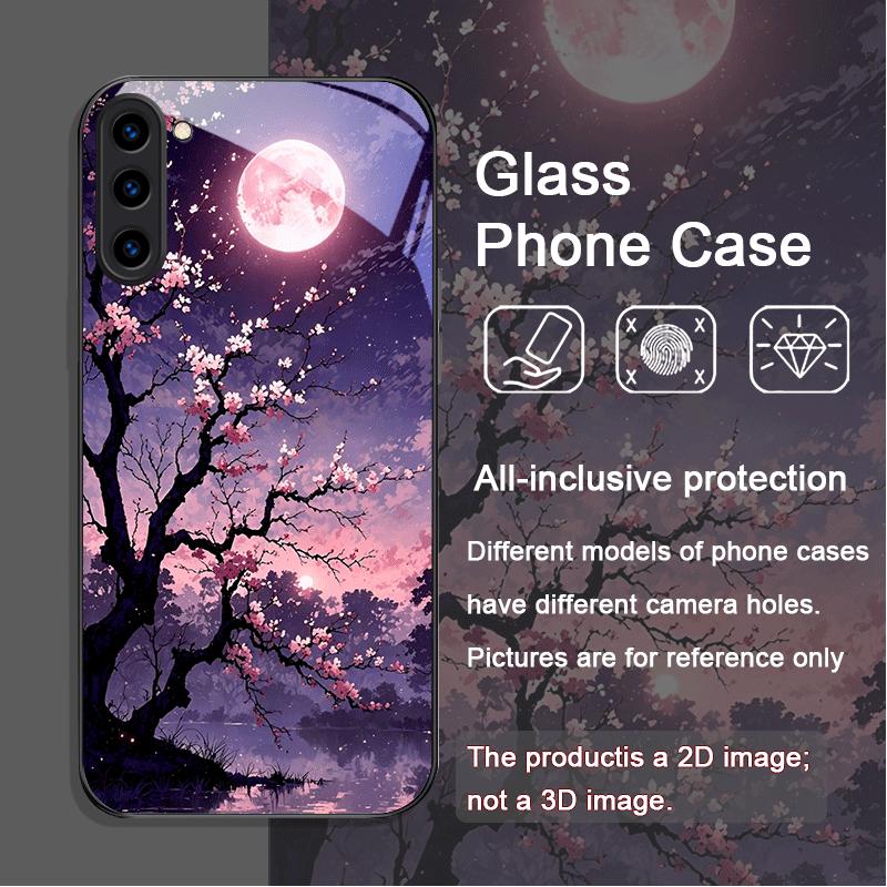 Retro Scenery Moon Cherry Blossom Tempered Glass Phone Case for Samsung Galaxy S25 Ultra S24 S23 S10 Plus S22 S21 S20 FE Covers