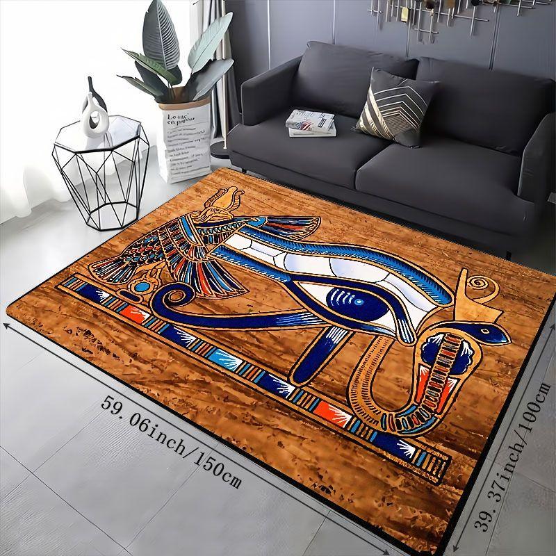 Brown Egyptian Eye of Horus Print Carpet Plush Flannel Rug Living Room Bedroom Home Decor Area Rug Non Slip Floor Mat
