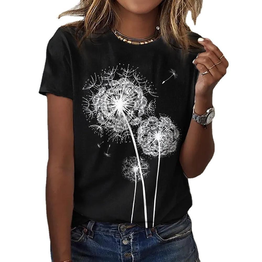 Summer Women's Short-sleeved Dandelion Youth Vitality Blue Black Purple Color Choice High Cost Leisure Everything