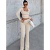 Fashion Fashion Big U-Neck Design Crop Top T-shirt High Waist Bootcut Pants Two-piece Set Casual Easiest for Match Elegant Outfit Women