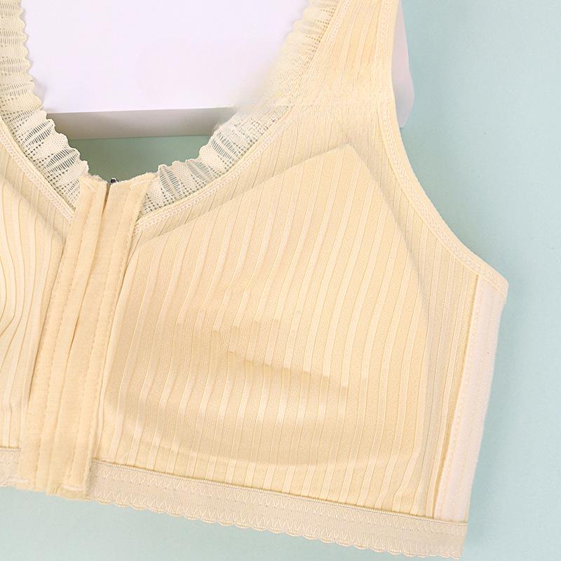 Soft Cotton Cup In The Elderly Underwear Women's Front Zip Fixed Cup Without Steel Ring Vest Type Large Size Bra
