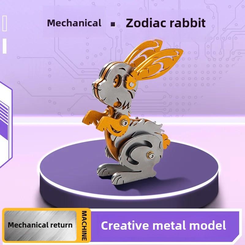 3D Puzzle Cartoon Hase Metallmodell Bausätze für Erwachsene Mechanische Tiere Tierkreis Hase Puzzle DIY Montage Spielzeug Geschenk