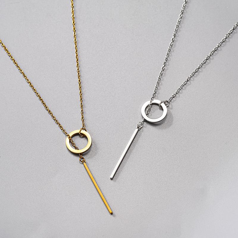 Huitan Novel Round Stainless Steel Pendant Necklace for Women Elegant Party Wedding Fashion Versatile Daily Lady Jewelry GiftGood product