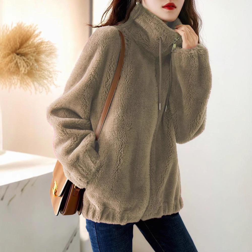 New Coral Fleece Top Jacket Women's Fleece Jacket Double-sided Fleece Fleece Thickened Women's Fleece Autumn and Winter Cardigan Sweater