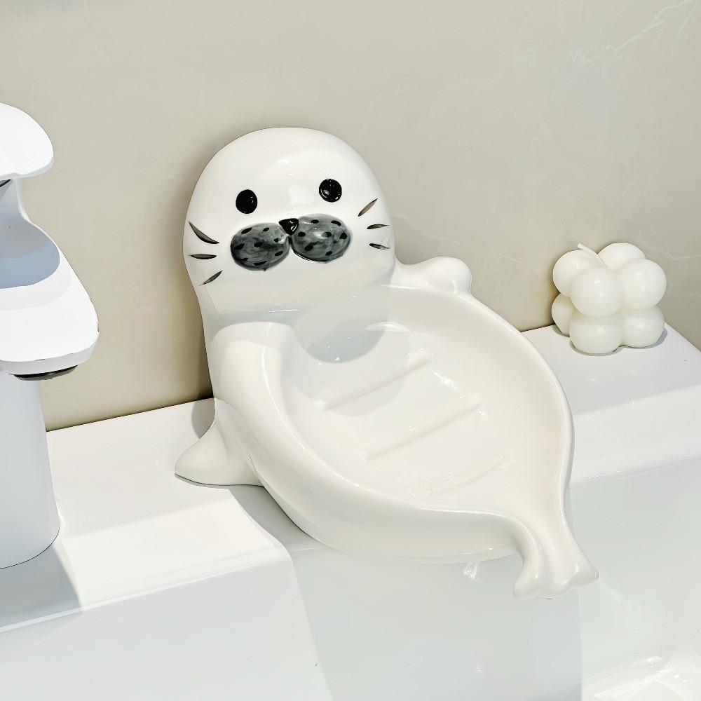 Cute Sea Lion Soap Dish Soap Box Bathroom Decor Organizer Self Draining Soap Holder Kitchen