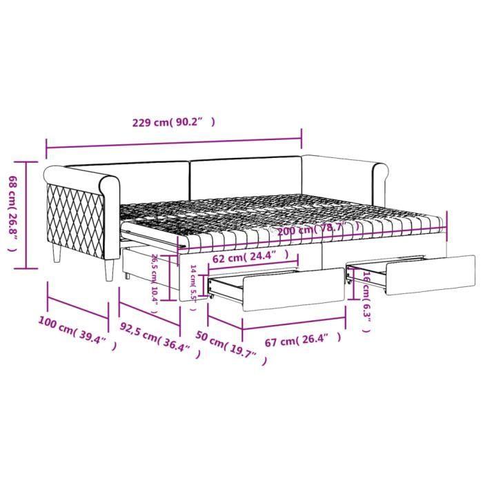 VidaXL Daybed with Trundle and Drawers Dark Green 90x200cm Velvet 3197845