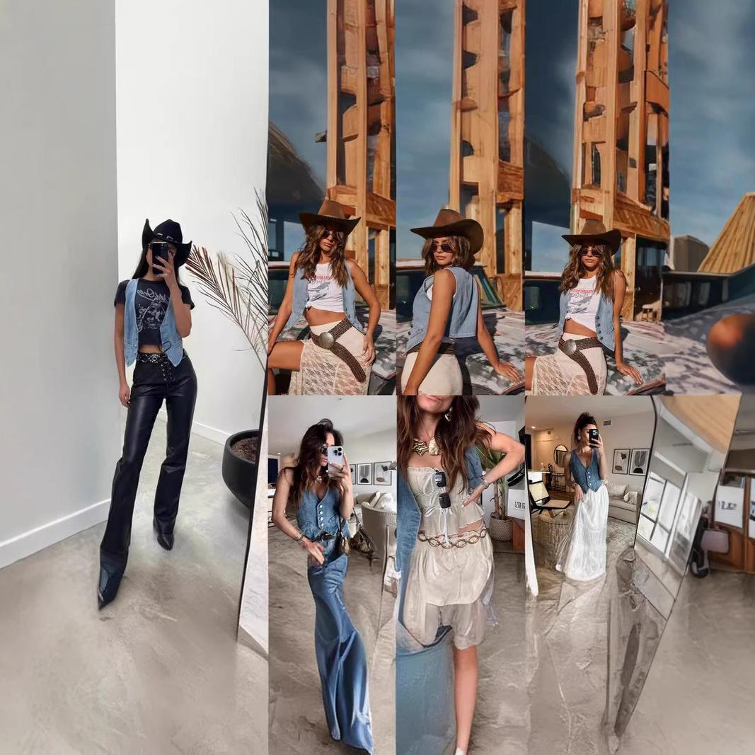 

Retro Casual Women s Denim Vest - European & American Fashion L