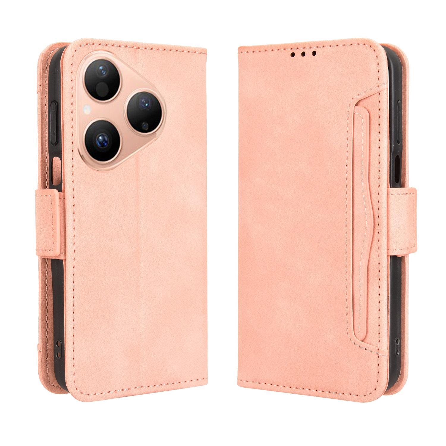 

For Huawei Pura 80 Leather Case Phone Wallet Cover with Multiple Card Slots Pink