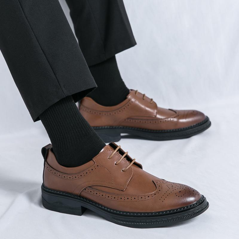 Spring and Autumn New Leather Shoes Men's Brock Business Dress Leather Shoes Men's Wedding Groom Shoes
