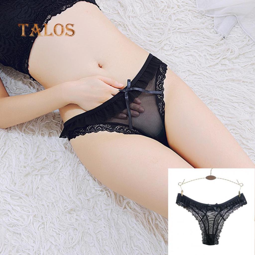 Sexy Solid Color Lace Heart Pattern Bowknot Women's Low Rise Brief Breathable Underwear Thong