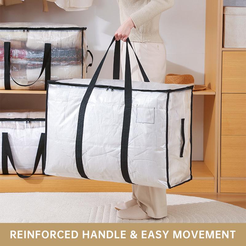 Foldable Quilt Organizer: Transparent, Moisture-Proof Storage Bag with Mesh Design