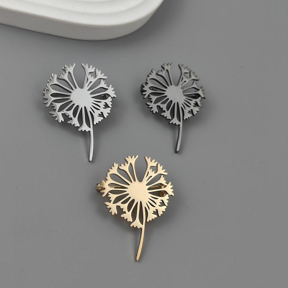 New Dandelion Men's Lapel Pin, Stainless Steel Gold-plated Badge, Punk Style Suit Accessories Black Brooch, Gift for Father