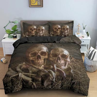 3D Povlak na přikrývku Skull 220x240 Kostra Povlečení Sada Luxusní Povlak na přikrývku se zapínáním na zip 2/3dílné Soupravy přikrývek Queen Size