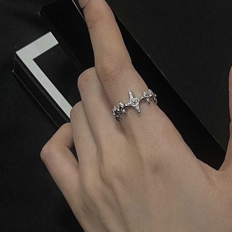 Fashion Irregular Cross Star Open Ring For Women Men Punk Gothic Sliver Color Adjustable Couple Rings Y2K Egirl Jewelry Gift