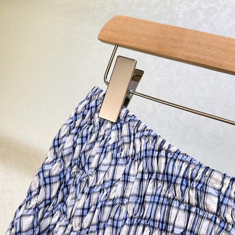 Seaside Blue & White Plaid Beaded Camisole Top + High-Waisted Skirt Set