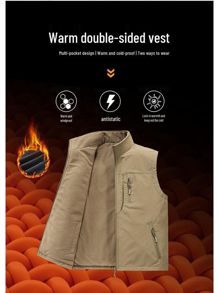 Wendbare Fleeceweste für Herren: Mehrere Taschen, dick gefüttert, für Herbst- und Winter-Outdoor-Arbeitskleidung