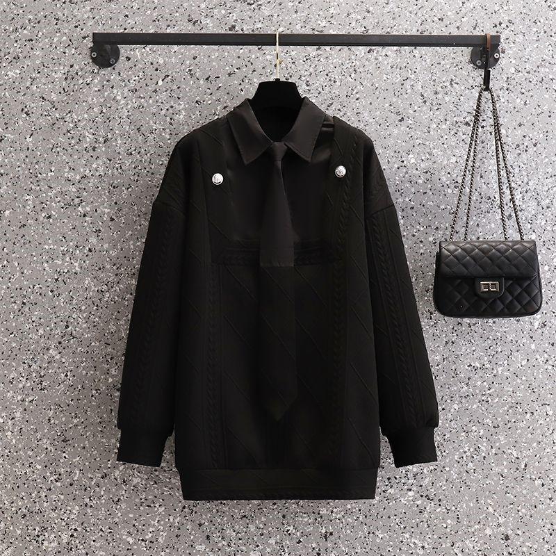 

Новая осенне-зимняя мода, поло с высоким воротом, пэчворк, галстук, свободная повседневная рубашка-пэчворк, свитер-пэчворк 4XL чёрный