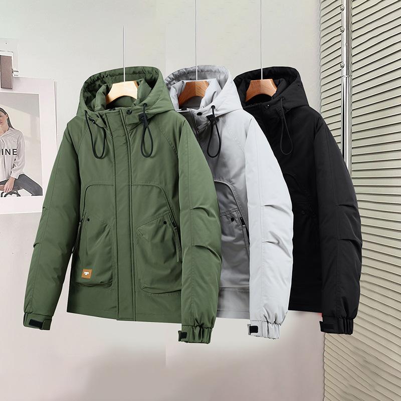 Men's Hooded Rain and Cold Resistant Winter Jacket Thickened Warm Lightweight Casual Loose Comfortable Cotton Jacket Punching Jacket