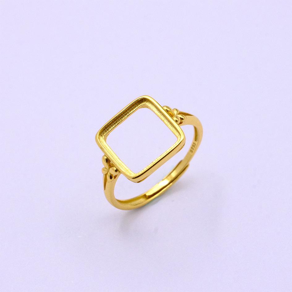 S925 Gold Plated Sterling Silver Four-Sided Open Ring Setting for Women - Classic Silver Jewelry Accessory