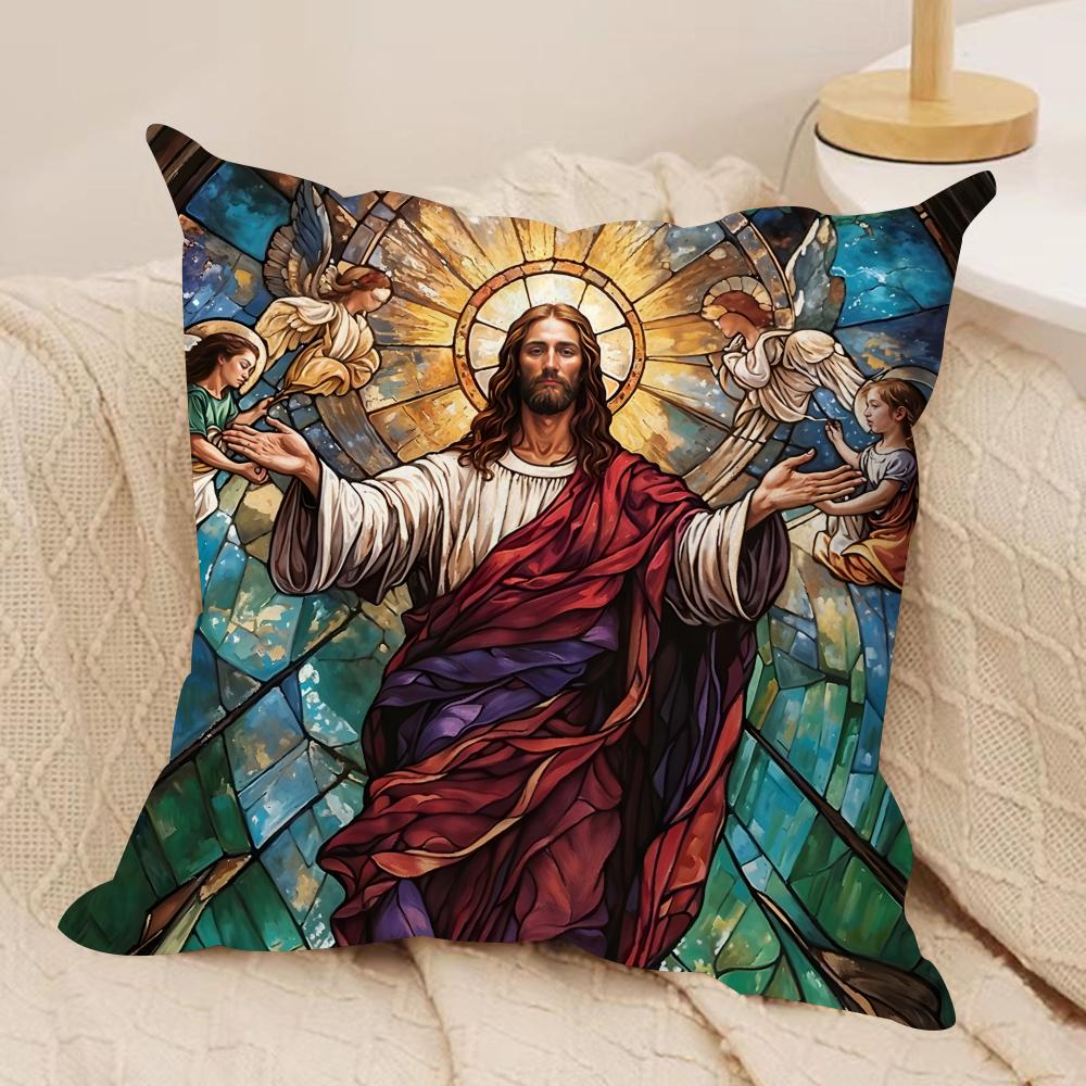 Jesus Christian Cool Cushion Cover Silky Short Plush Invisible Zipper Dustproof Sofa Pillow Case For Home Decor