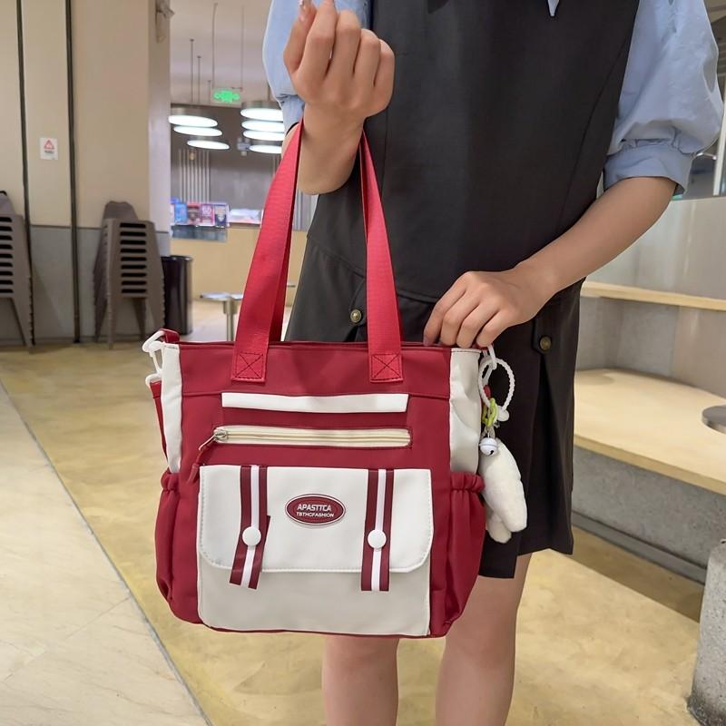 Women's Shoulder Large Capacity Handbag Color Block Tote Bag Student Book Bag for Class Crossbody Bag