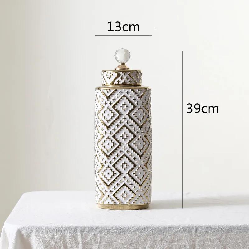 Keramik Kristall Dekorative Dose Schachmatt kann Geometrische Goldene Reliefdosen Vorratsbehälter Vase Aufbewahrungsbehälter Heimdekoration