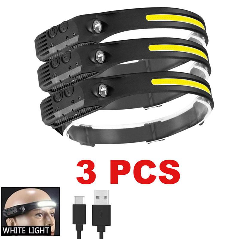 USB Rechargeable LED Sensor Headlamp COB Headlight Head Torch Work Light Waterproof Head Flashlight for Fishing Camping Lantern
