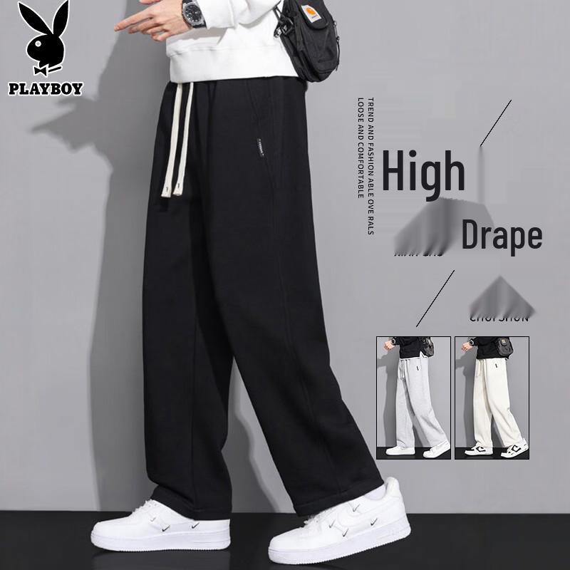 PLAYBOY Men's Autumn Winter Loose Straight-leg Casual Sweatpants