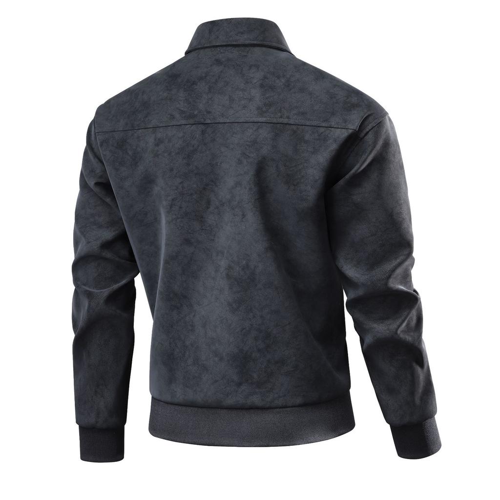 Spring and autumn retro leather jacket men's American solid color windproof lapel loose jacket versatile jacket casual solid color tide