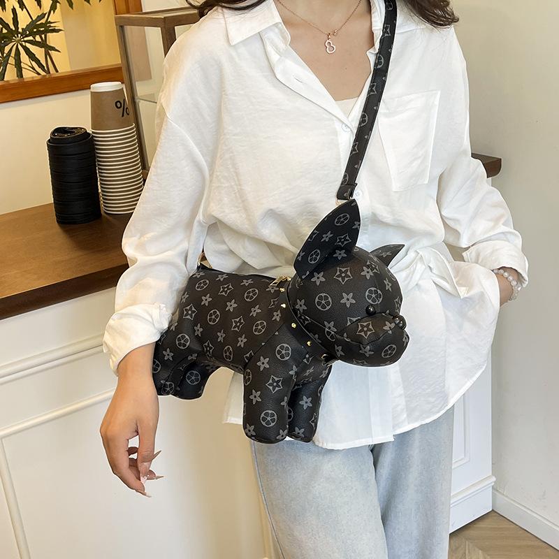 Exquisite cartoon printed dog magic fight creative contrasting color women's small square bag new literary women's shoulder messenger bag