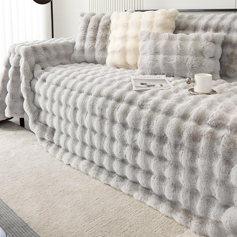 Rabbit Plush Sofa Towel New Winter Warm Thickened Sofa Cover Non-slip Living Room Dust Blanket