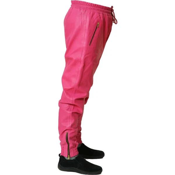 High Quality Trouser Pink Wear Pants Men Jogger Genuine Track Leather Lambskin